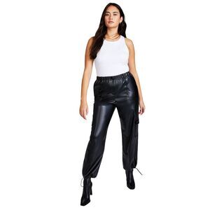 And Now This Women's High Rise Faux Leather Cargo Pants